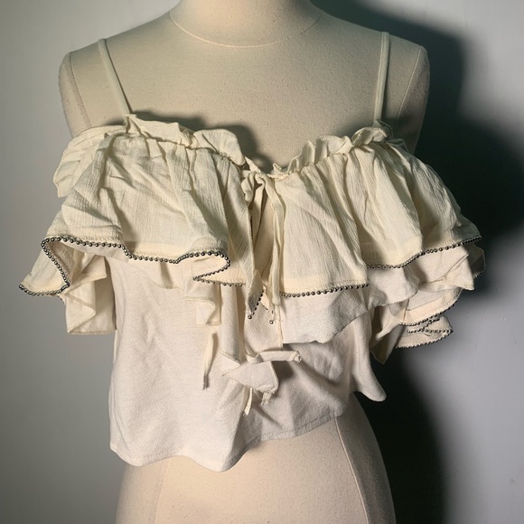 ZARA NWT Women's Cream Off-Shoulder Ruffle Top Size M ref 4770/308 boho festival - Picture 5 of 11